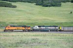 BNSF 6048 and BNSF 9822 bring up the rear of a loaded coal train